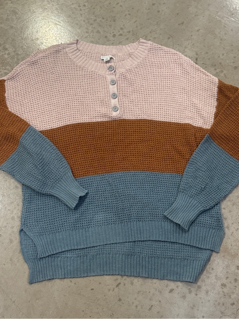 American Eagle Outfitters Colorblock Henley Sweater in Pink, Brown & Blue